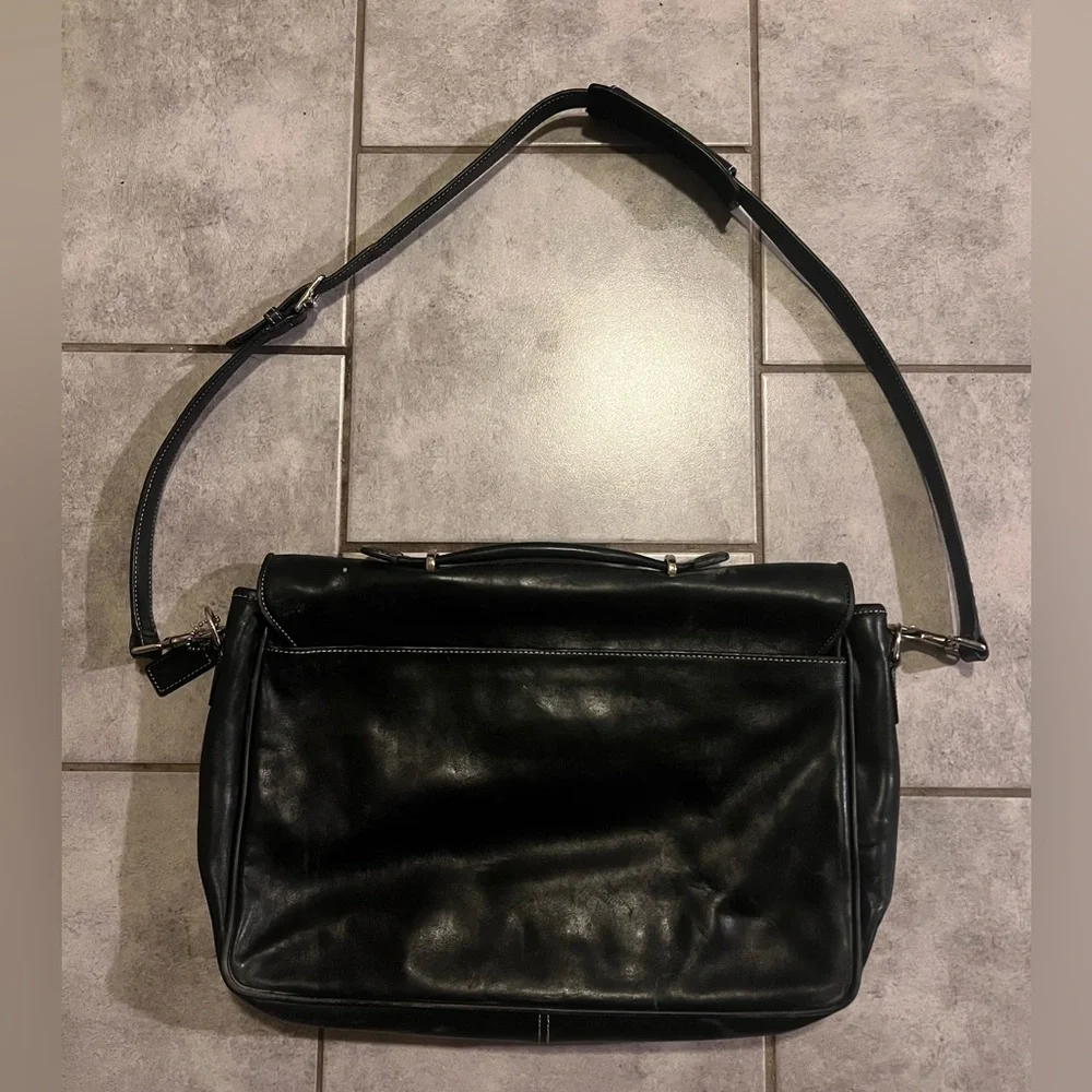 Vintage COACH Lexington Messenger Bag Black Leather Turn Lock Briefcase
